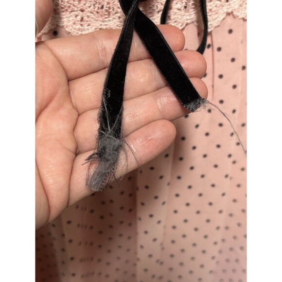 Pink Black Polka Dot  Square Neck A Line Chiffon Whimsical‎ Fairy Romantic Large - Picture 9 of 10